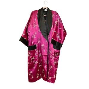 ROSE Just For You Thai Silk Kimono Reversible Robe Dragon Embroidered Pink L